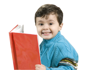 Boy with Book Excited about Reading