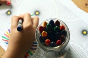 crayons and coloring book